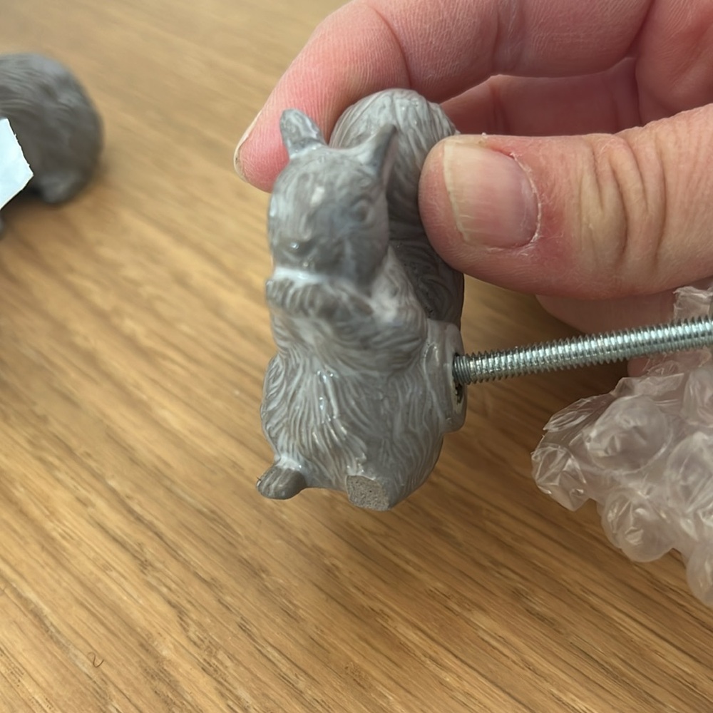 Ceramic Drawer Knobs - Gray Rabbit, Owl & Squirrel Set - Picture 6 of 6